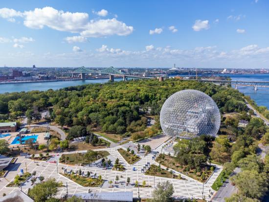 aerial view of montreal biosphere on a sunny day